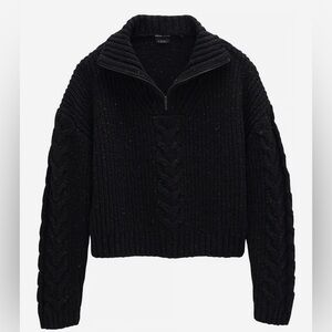 Prana Black Cable Knit laurel quarter zip wool silk recycled Sweater Size xl